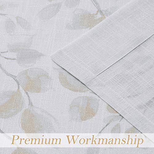 Central Park Leaf Floral Print Metallic Sheer Linen Window Curtain Panel for Rustic Living Room/Bedroom Sparkling Decorative 6 Grommets Top Drape Panels Farmhouse Curtains, Yellow,40" x 84"x2, 2 PK - Image 5