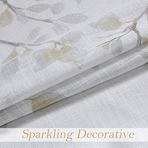Central Park Leaf Floral Print Metallic Sheer Linen Window Curtain Panel for Rustic Living Room/Bedroom Sparkling Decorative 6 Grommets Top Drape Panels Farmhouse Curtains, Yellow,40" x 84"x2, 2 PK - Image 4