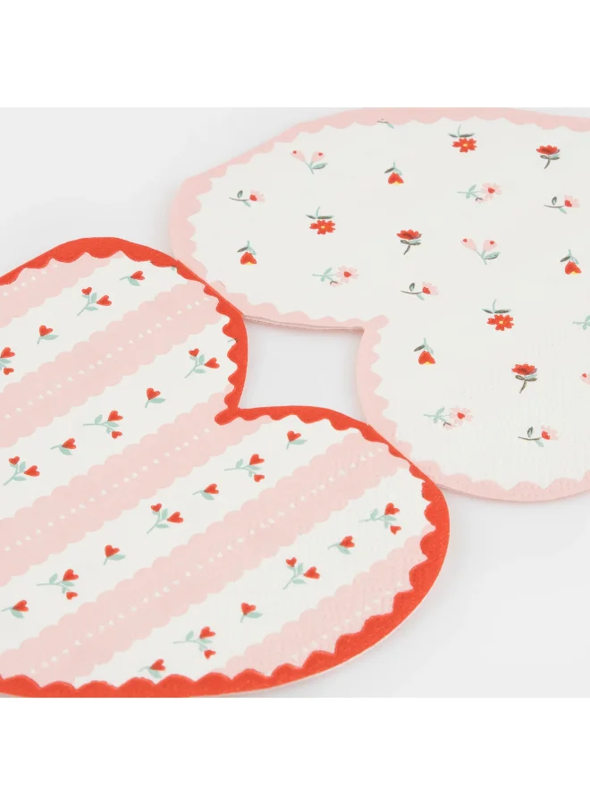 Meri Meri  Vintage Rose Heart Napkins - Pack of 16, 3-Ply Paper Napkins with Pink & Red Floral Heart Designs and Ric Rac Borders, Romantic Party Tableware for Valentine's & Celebrations  | Best Price UAE