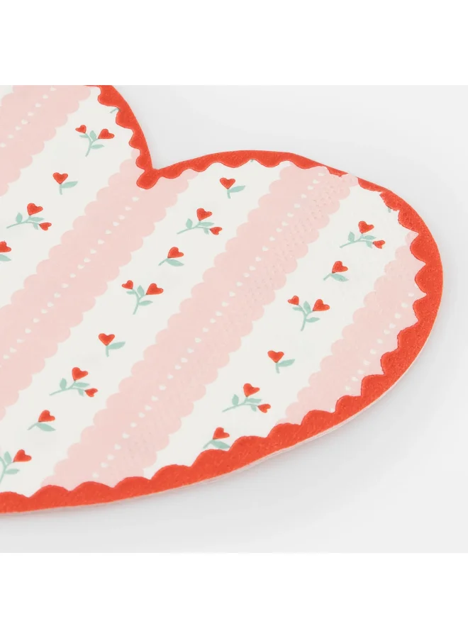 Meri Meri  Vintage Rose Heart Napkins - Pack of 16, 3-Ply Paper Napkins with Pink & Red Floral Heart Designs and Ric Rac Borders, Romantic Party Tableware for Valentine's & Celebrations  | Best Price UAE