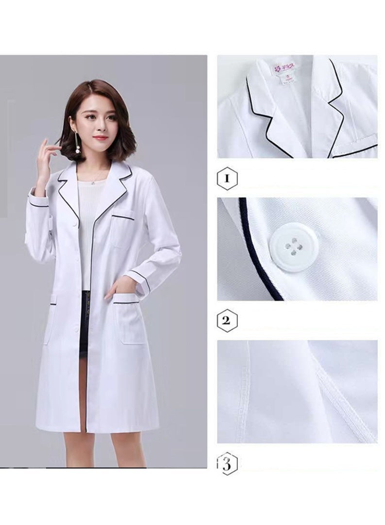 ميدنست معطف أبيض للمختبر بأكمام طويلة ملابس عمل للطبيب معطف ممرضة قابل للتمدد - Image 3