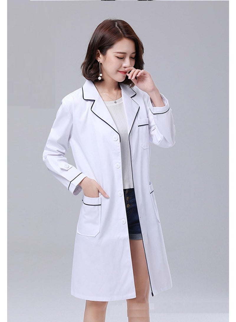 ميدنست معطف أبيض للمختبر بأكمام طويلة ملابس عمل للطبيب معطف ممرضة قابل للتمدد - Image 2