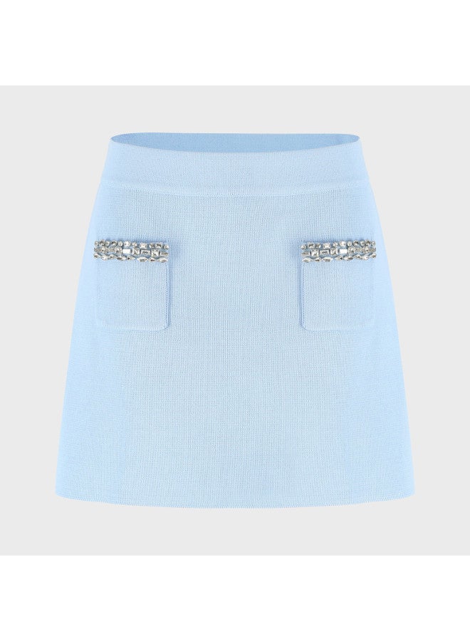 Zara elegant And Noble A-line Knitted Skirt With Exquisite Diamond Accents - Image 2