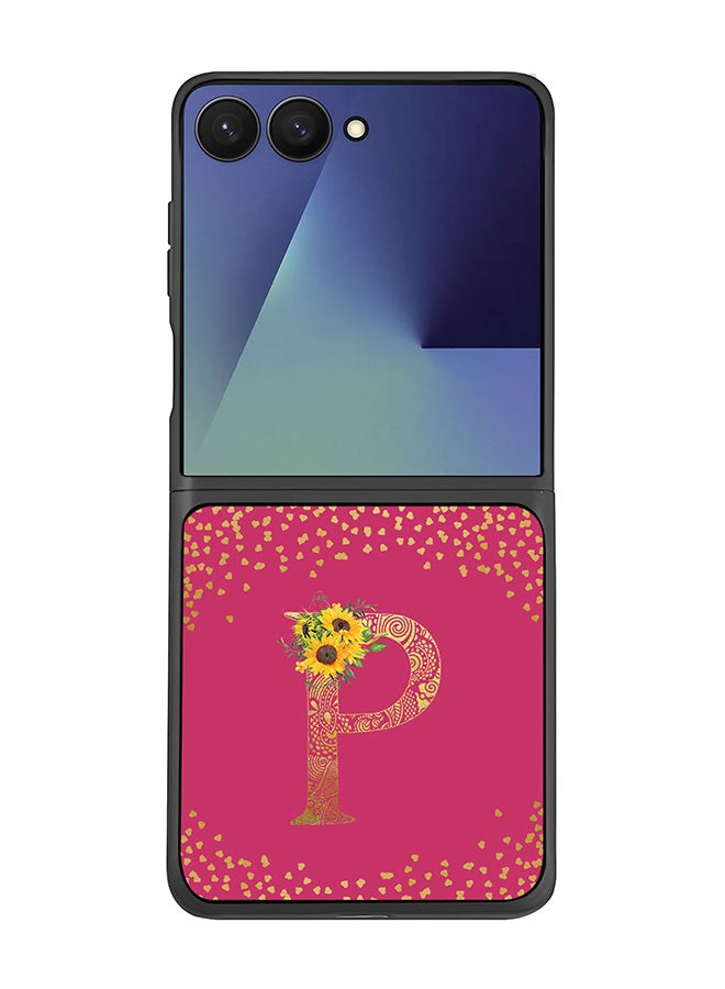 For Samsung Galaxy Z Flip7 Case,Slim fit Camera Protection, Shockproof Thin Phone cover  - Custom Floral Monogram - P ( Deep Pink )