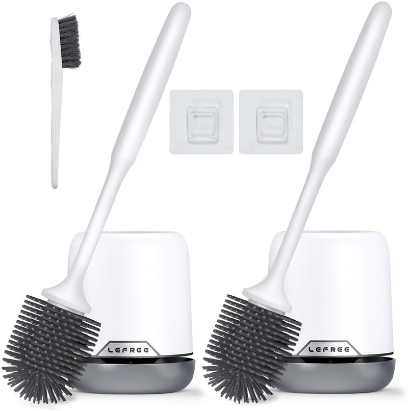 Lefree 2 Pack Silicone Toilet Brush Set with Ventilated Holder Floor Standing  Wall Mounted Toilet Scrubber