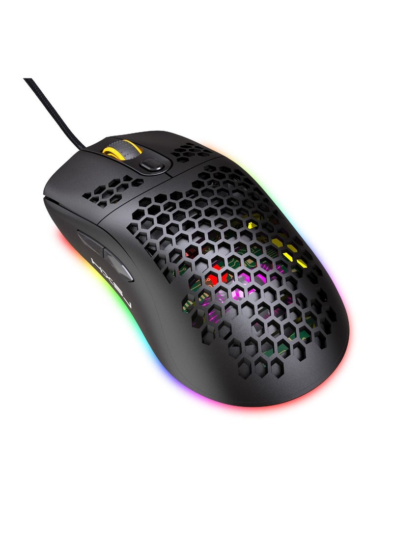 HXSJ - X600 Adjustable Dpi Supports Programming Honeycomb Light Wired Gaming Mouse - Image 1