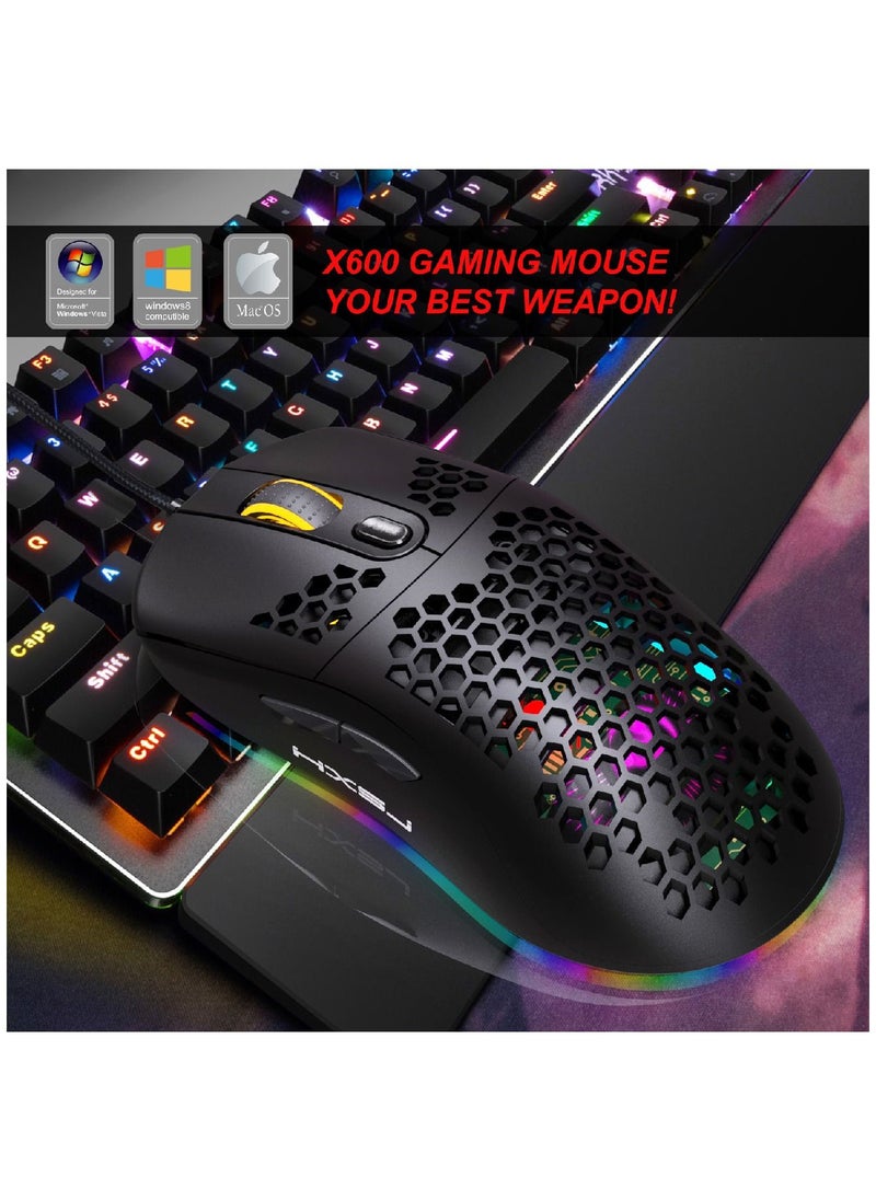 HXSJ - X600 Adjustable Dpi Supports Programming Honeycomb Light Wired Gaming Mouse - Image 1