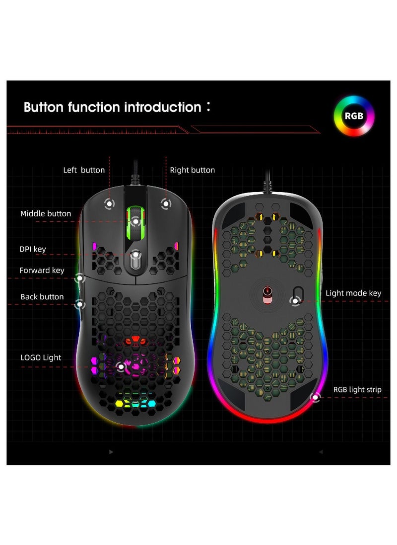 HXSJ - X600 Adjustable Dpi Supports Programming Honeycomb Light Wired Gaming Mouse - Image 1