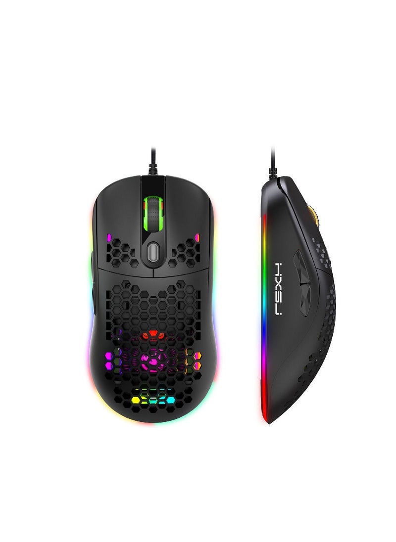 HXSJ - X600 Adjustable Dpi Supports Programming Honeycomb Light Wired Gaming Mouse - Image 1