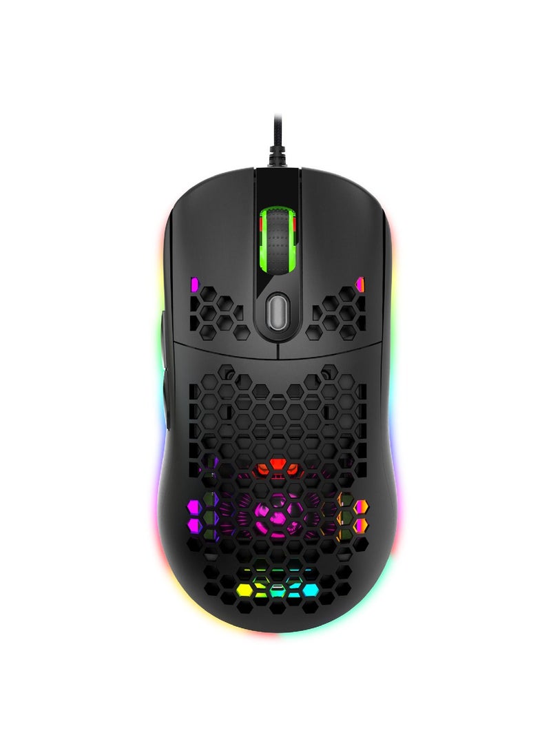 HXSJ - X600 Adjustable Dpi Supports Programming Honeycomb Light Wired Gaming Mouse - Image 1