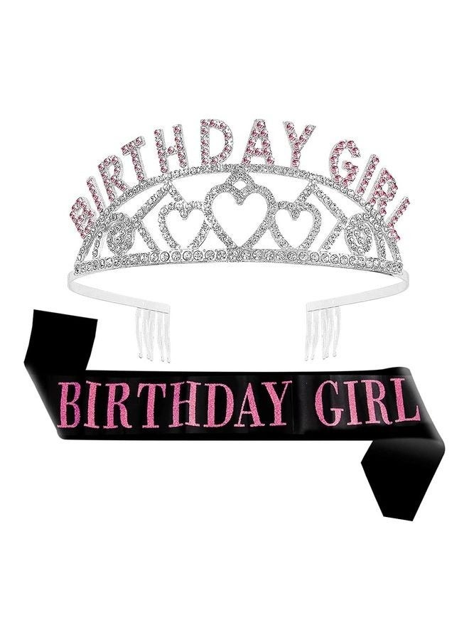 Birthday Girl Sash And Rhinestone Tiara Kit, Birthday Decorations for Girl Birthday Tiara - Image 1