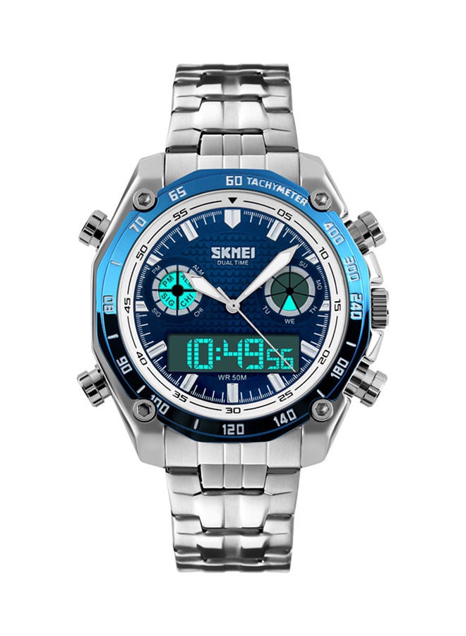 NIBEMINENT men Water Resistant Analog/Digital Wrist Watch 1204 - 48 mm Silver