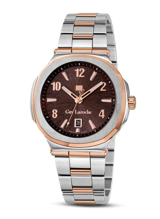 Guy Laroche Charlie 45.5mm Men's Swiss Quartz Watch with Brown Dial & Two-Tone Stainless Steel Bracelet  - Image 1