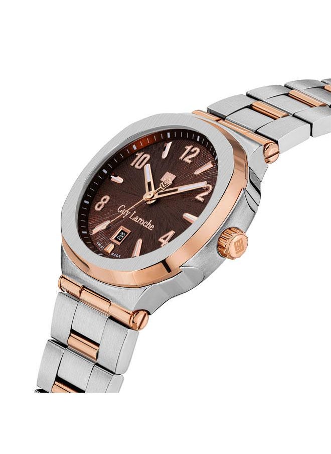 Guy Laroche Charlie 45.5mm Men's Swiss Quartz Watch with Brown Dial & Two-Tone Stainless Steel Bracelet  - Image 2