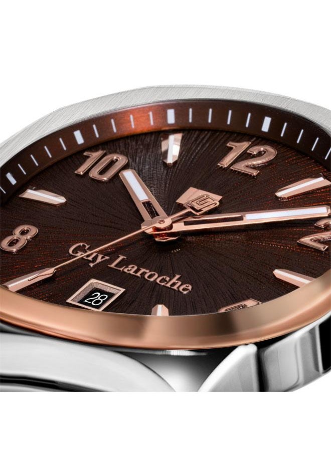 Guy Laroche Charlie 45.5mm Men's Swiss Quartz Watch with Brown Dial & Two-Tone Stainless Steel Bracelet  - Image 3