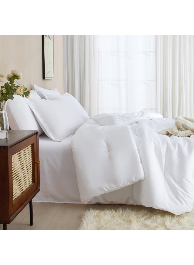 PHF 7 Piece Queen Bed-in-a-Bag Comforter Set, Lightweight Bedding Collection, Set includes 1x 229cm x 229cm Comforter + 1x 230cm x 305cm Flat Sheet + 1x 150cm x 205cm Fitted Sheet (40cm Deep Pocket) + 4x Pillowcases (2x 50cm x 66cm + 2x 50cm x 75cm), White - Image 4
