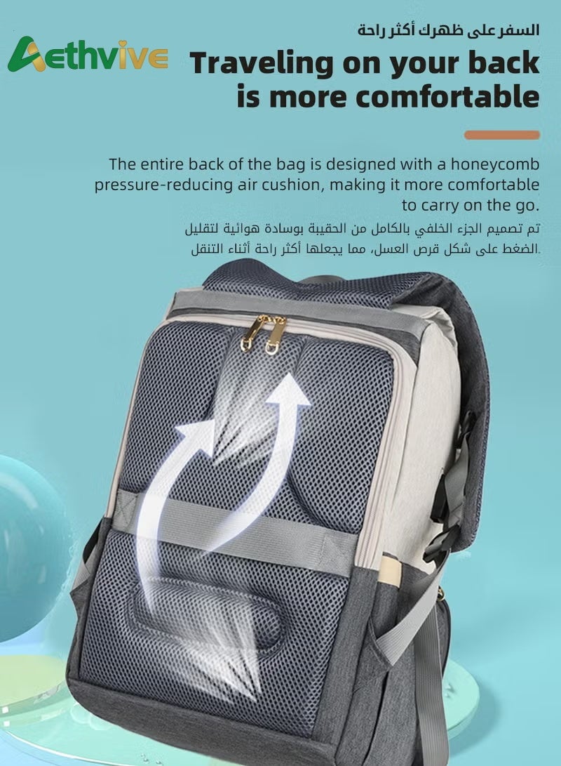 Aethvive Baby Diaper Bag Backpack, Multifunctional Diapers Changing Backpacks, Waterproof  Nappy/Nursing Bags, Fashion Mommy Backpack with Portable Change Mat and USB Charge Port, Large Capacity, for Newborn Mother/Father - Image 3