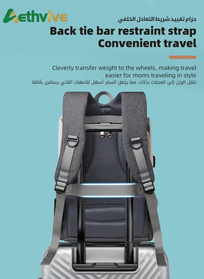 Aethvive Baby Diaper Bag Backpack, Multifunctional Diapers Changing Backpacks, Waterproof  Nappy/Nursing Bags, Fashion Mommy Backpack with Portable Change Mat and USB Charge Port, Large Capacity, for Newborn Mother/Father - Image 4