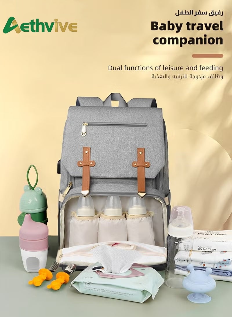 Aethvive Baby Diaper Bag Backpack, Multifunctional Diapers Changing Backpacks, Waterproof  Nappy/Nursing Bags, Fashion Mommy Backpack with Portable Change Mat and USB Charge Port, Large Capacity, for Newborn Mother/Father - Image 2