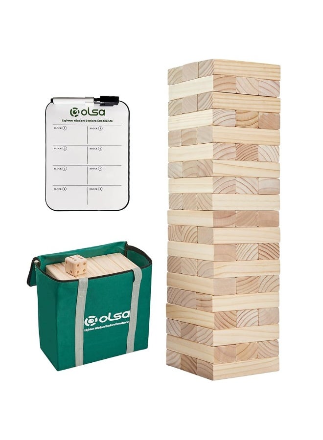 Olsa Giant Tumble Tower, 57PCS Wooden Block Stacking Yard Games with Carrying Bag, Classic Indoor & Outdoor Games for Kids Adults Family (Over 4.2 Ft) - Image 1