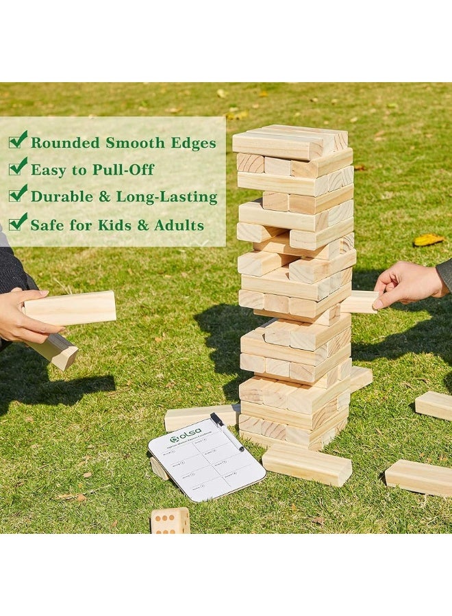 Olsa Giant Tumble Tower, 57PCS Wooden Block Stacking Yard Games with Carrying Bag, Classic Indoor & Outdoor Games for Kids Adults Family (Over 4.2 Ft) - Image 3