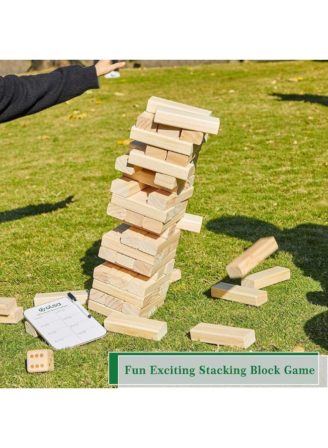 Olsa Giant Tumble Tower, 57PCS Wooden Block Stacking Yard Games with Carrying Bag, Classic Indoor & Outdoor Games for Kids Adults Family (Over 4.2 Ft) - Image 4