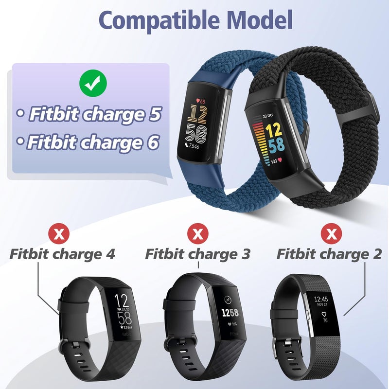 VNDAPT Elastic Braided Bands Compatible with Fitbit Charge 5/Fitbit Charge 6 for Women Men, Breathable Adjustable Stretchy Nylon Loop Sport Replacement Wristbands for Fitbit Charge 6 Charge 5 Straps - Image 4