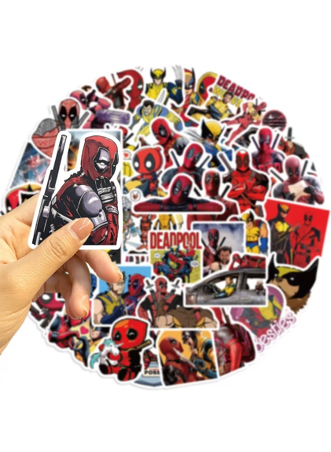 NIBEMINENT 50 Pcs Cartoon Deadpool And Wolverine Deco Kit Waterproof Stickers, High Definition Printing Bright Colors, Suitable for Laptop Skateboard Luggage Water Bottle Guitar DIY - Image 1