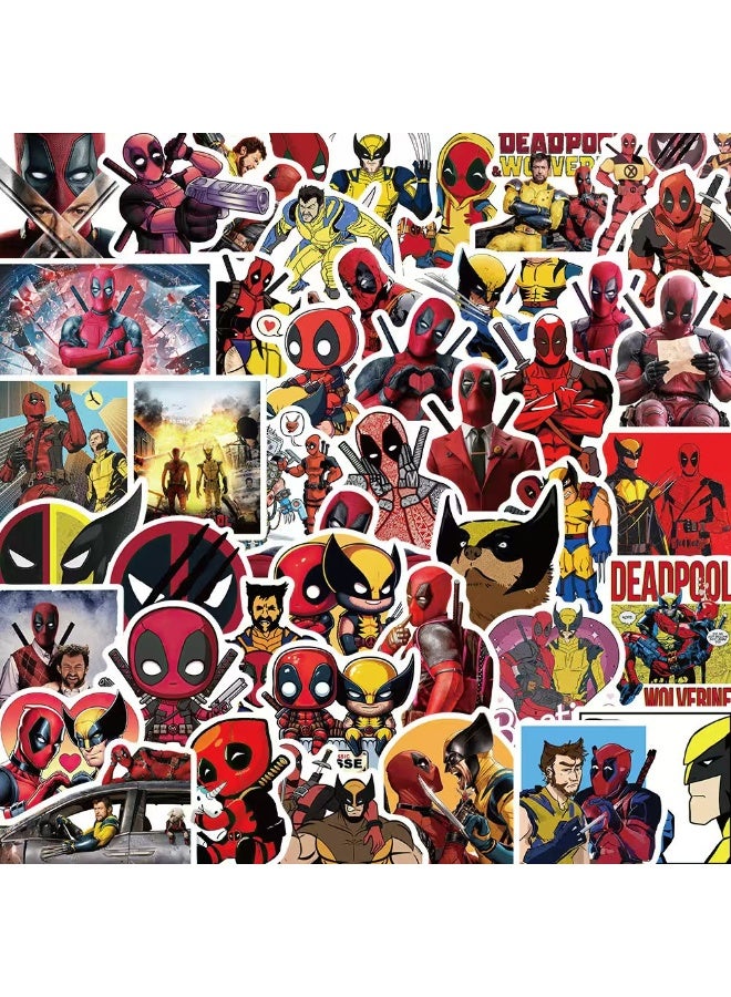 NIBEMINENT 50 Pcs Cartoon Deadpool And Wolverine Deco Kit Waterproof Stickers, High Definition Printing Bright Colors, Suitable for Laptop Skateboard Luggage Water Bottle Guitar DIY - Image 2