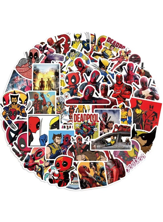 NIBEMINENT 50 Pcs Cartoon Deadpool And Wolverine Deco Kit Waterproof Stickers, High Definition Printing Bright Colors, Suitable for Laptop Skateboard Luggage Water Bottle Guitar DIY - Image 3