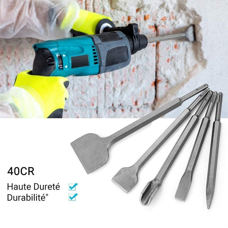 Ejoyous Ejoyous SDS Plus Chisel Set, Drill and Chisel Set, SDS Concrete Drill, Electric Hammer Drill for Hammer Drills with SDS-plus, Uses a Pointed Chisel, a Groove Chisel, 3 Flat Chisels  - Image 2