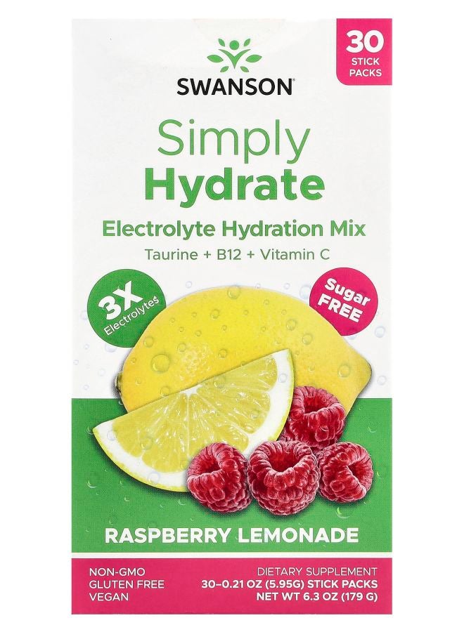 SWANSON Simply Hydrate Electrolyte Hydration Mix Sugar Free Raspberry Lemonade 30 Stick Packs 0.21 oz (5.95 g) Each