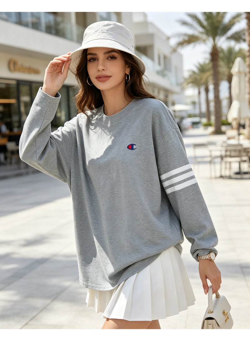 Champion Men's & Women's Casual Long Sleeve Crew Neck Sweatshirt, Loose Fit Daily Wear Top Heather Grey - Image 4