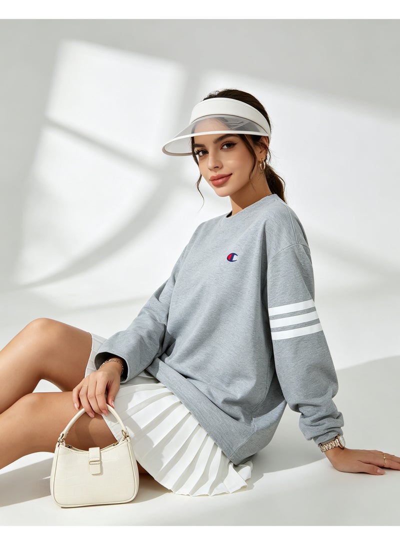 Champion Men's & Women's Casual Long Sleeve Crew Neck Sweatshirt, Loose Fit Daily Wear Top Heather Grey - Image 3
