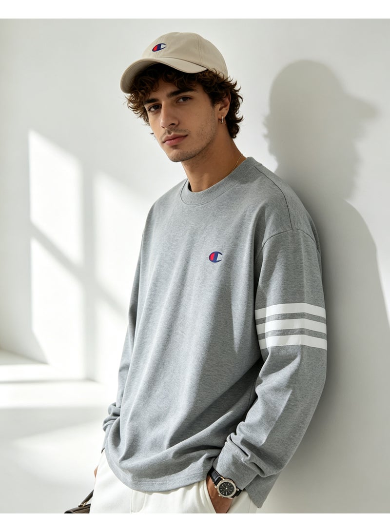 Champion Men's & Women's Casual Long Sleeve Crew Neck Sweatshirt, Loose Fit Daily Wear Top Heather Grey - Image 2