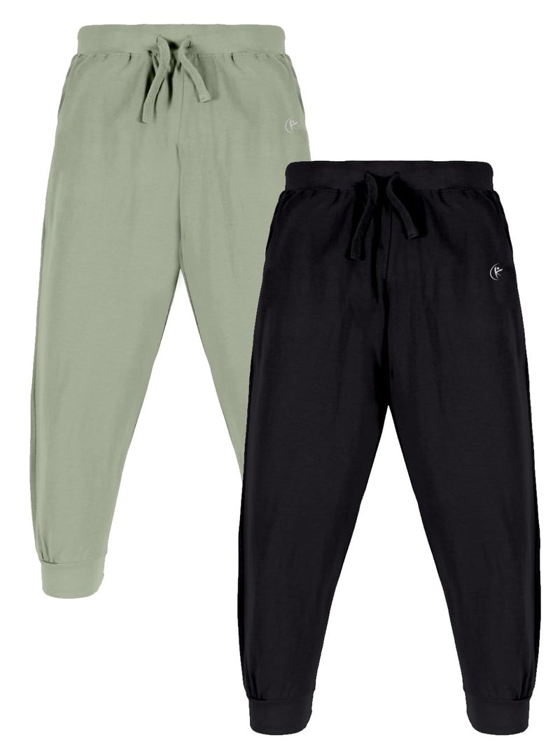 KiddoPanti Boys & Girls Solid Cotton Track Pant Pack of 2, Lt Green & Jet Black, 14-16Y - Image 1