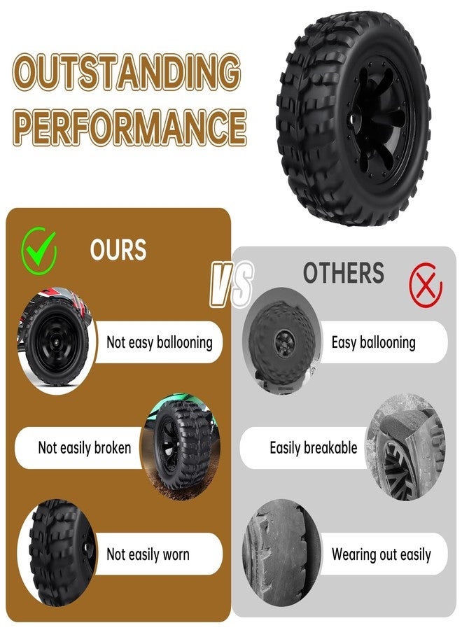 Hobbyfire PreGlued 12mm Hex 1/10 Scale RC Truck Tires and Wheels Compatible with Traxxas Rustler VXL Redcat Volcano Brushless 2s 3s Lipo - Image 4