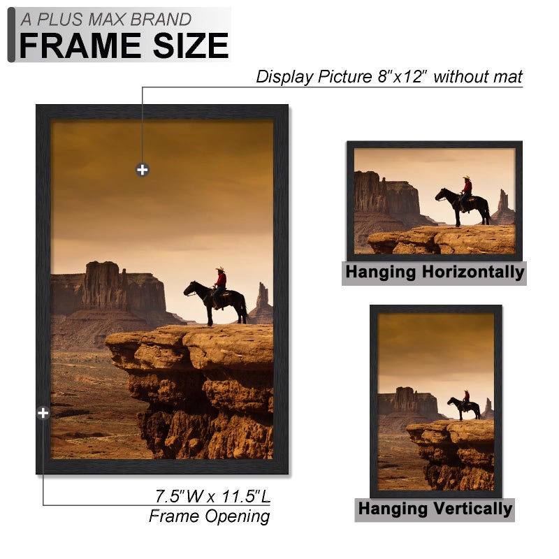 A PLUS MAX A PLUS MAX 8x12 Picture Frame Set of 2  Black Engineered Wood Frame for 8 x 12 Inch Picture Poster Photo  Light Weight 8 by 12 Frame with Wood-grain for Wall - 2 Pack/Black/8""x12""  - Image 4