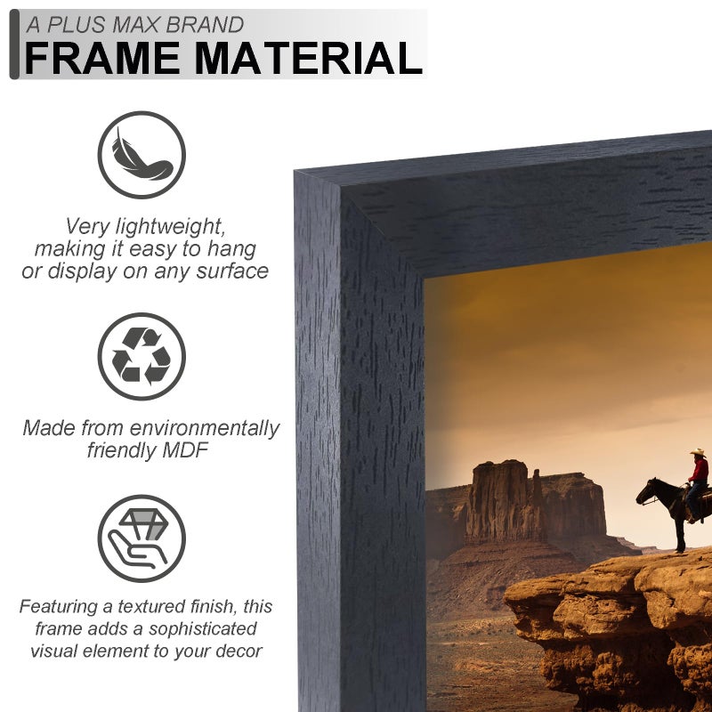 A PLUS MAX A PLUS MAX 8x12 Picture Frame Set of 2  Black Engineered Wood Frame for 8 x 12 Inch Picture Poster Photo  Light Weight 8 by 12 Frame with Wood-grain for Wall - 2 Pack/Black/8""x12""  - Image 2
