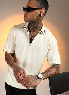 كامبوس سوترا Men's Daisy White Micro-Waffle Polo T-Shirt  - Image 1
