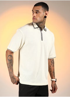كامبوس سوترا Men's Daisy White Micro-Waffle Polo T-Shirt  - Image 3
