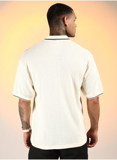 كامبوس سوترا Men's Daisy White Micro-Waffle Polo T-Shirt  - Image 5
