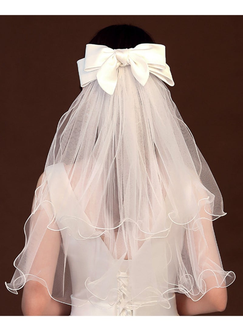 Bride Bow Veil Headband with Hair Clip Barrette for Wedding Engagement Bride to Be Bridal Shower Bachelorette - Image 1