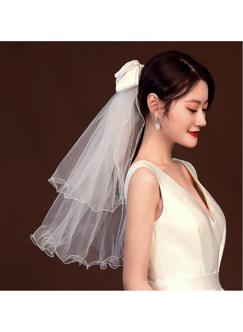 Bride Bow Veil Headband with Hair Clip Barrette for Wedding Engagement Bride to Be Bridal Shower Bachelorette - Image 2