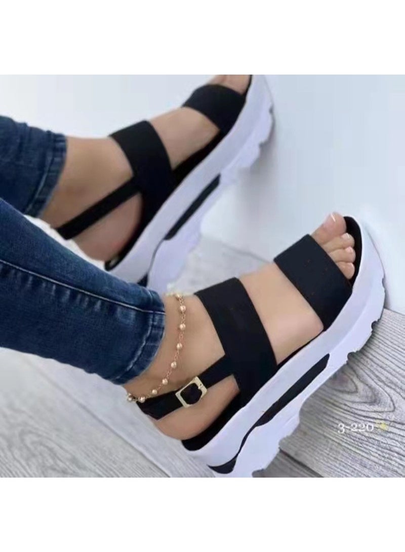 Women's Designer Wedges Platform Sandals  Summer  Casual Beach Heeled Sandal Elegant Shoes Buckle Strap Footwear Slippers