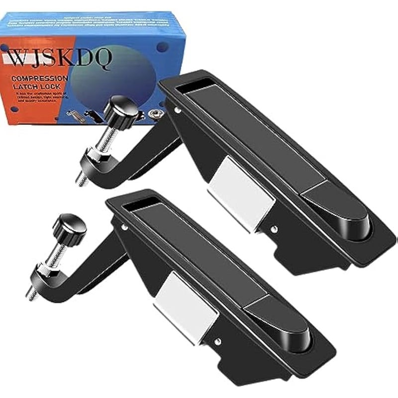 دبليو جيه اس كيه دي كيو 2 قطعة مزلاج ضغط سلسلة قفال من خليط معدني من الزنك قابل للتعديل يعمل باليد، اسود، SM606 1 - Image 1