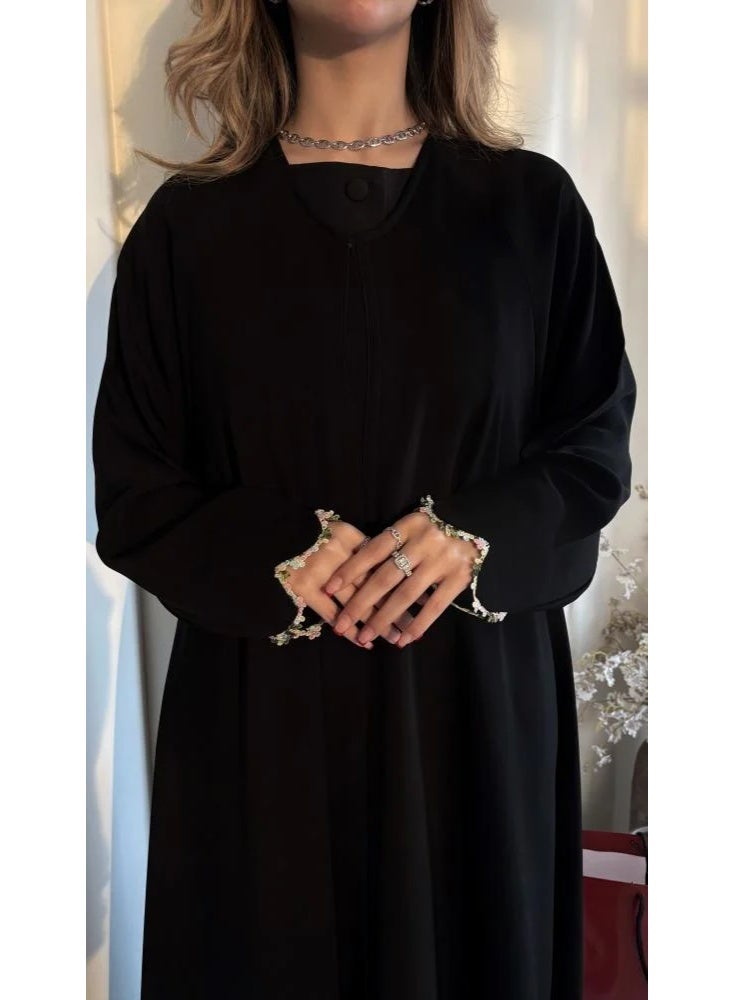 Fazza Women's Black Half-Flared Abaya with Royal Crepe Fabric and Snap Closure - Image 3