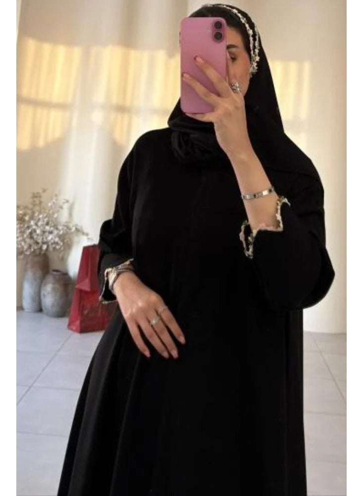 Fazza Women's Black Half-Flared Abaya with Royal Crepe Fabric and Snap Closure - Image 1