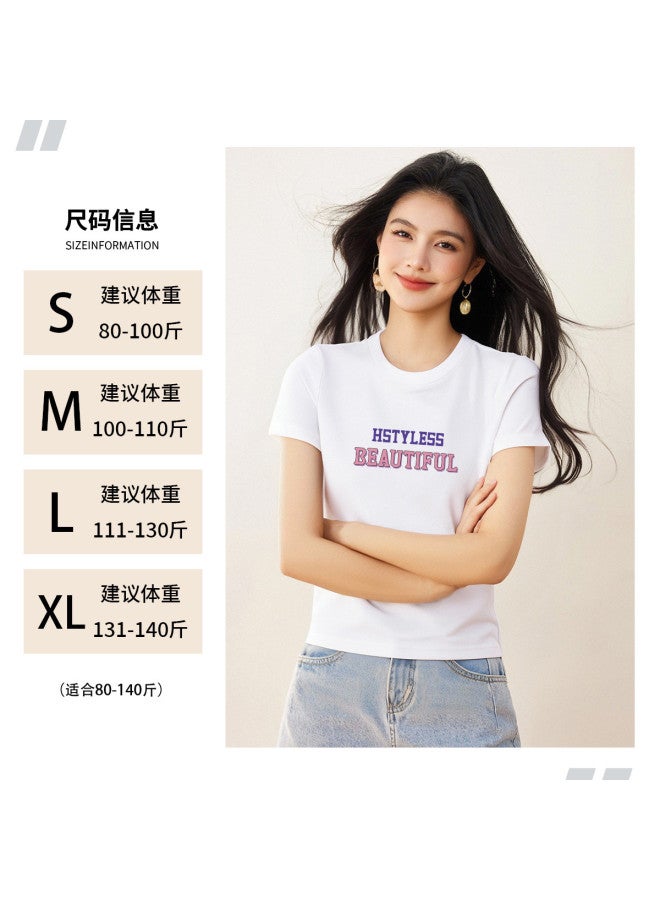 Hstyle Women's Round Neck Short Sleeve T-shirt 2025 Summer Thin Casual Top small Batch Fashion Print Tee versatile Everyday Wear - Image 4