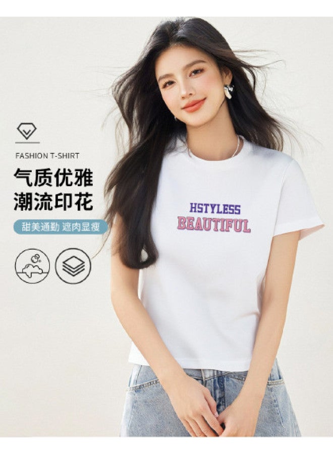 Hstyle Women's Round Neck Short Sleeve T-shirt 2025 Summer Thin Casual Top small Batch Fashion Print Tee versatile Everyday Wear - Image 1